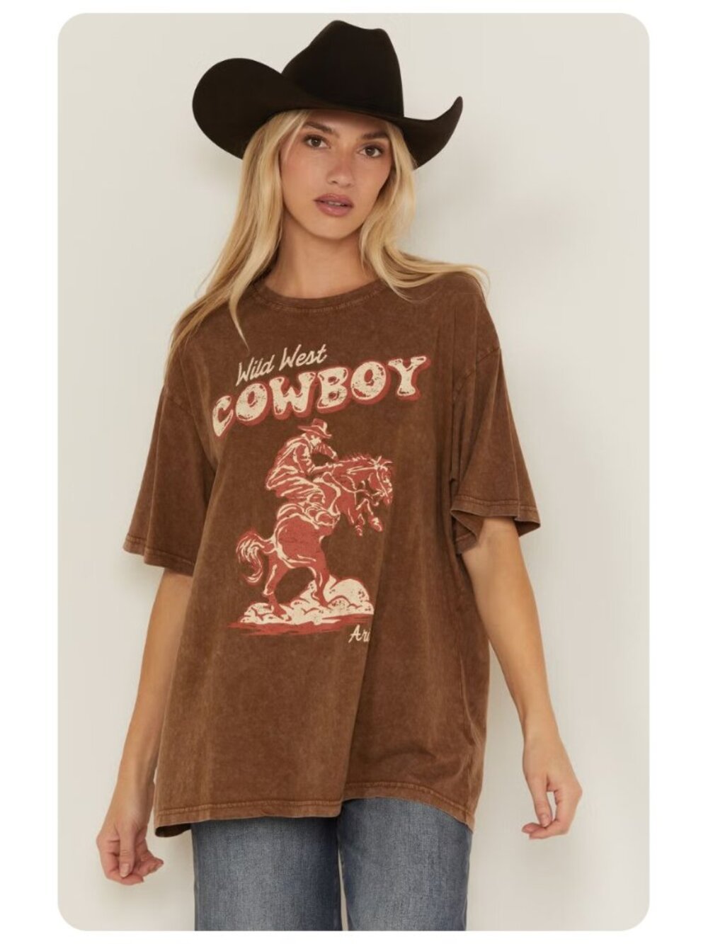 Ariat Wild West Cowboy Short Sleeve Oversized Graphic Tee Shirt sz S